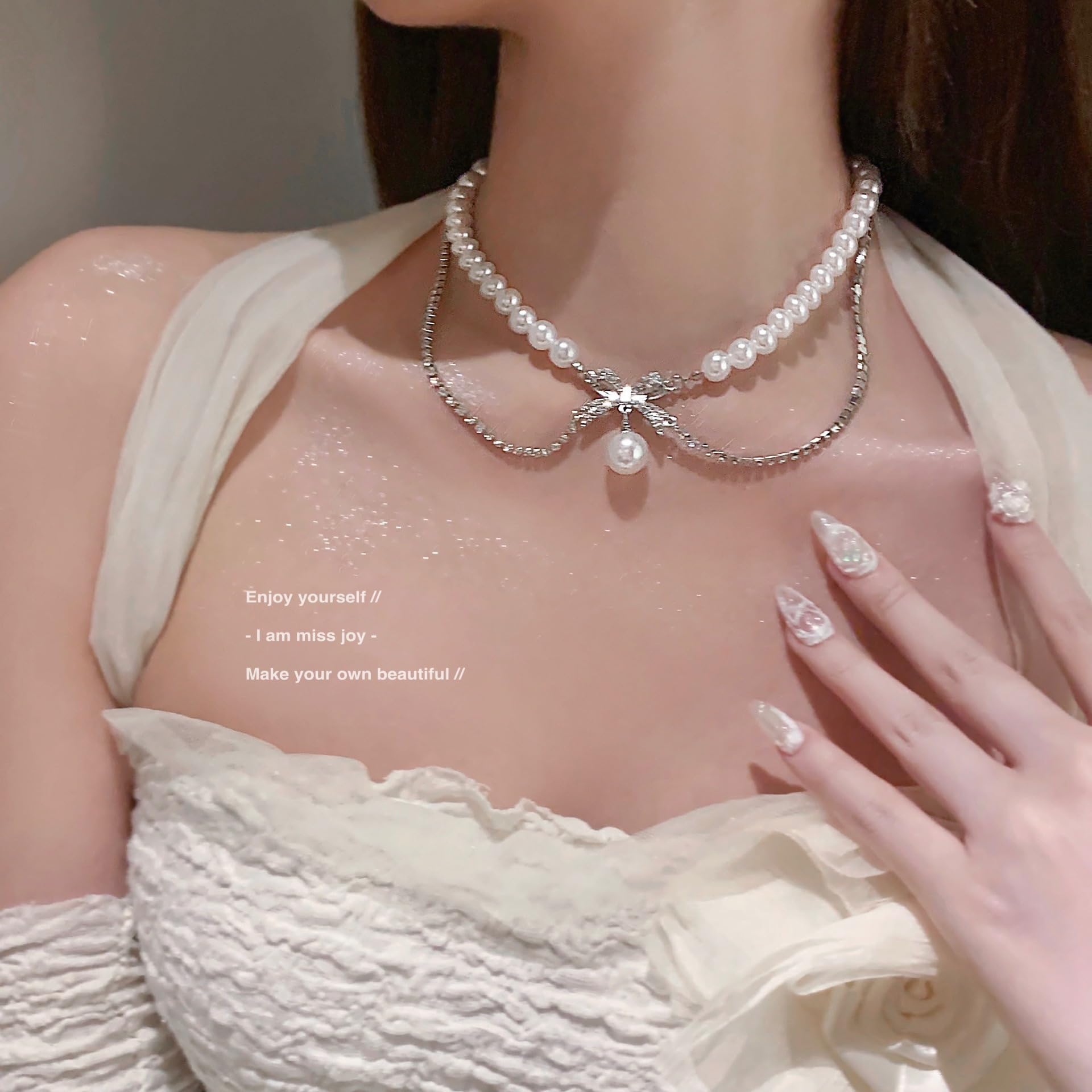 Amazon.com: Double-Deck Pearl Bow Necklace Freshwater White